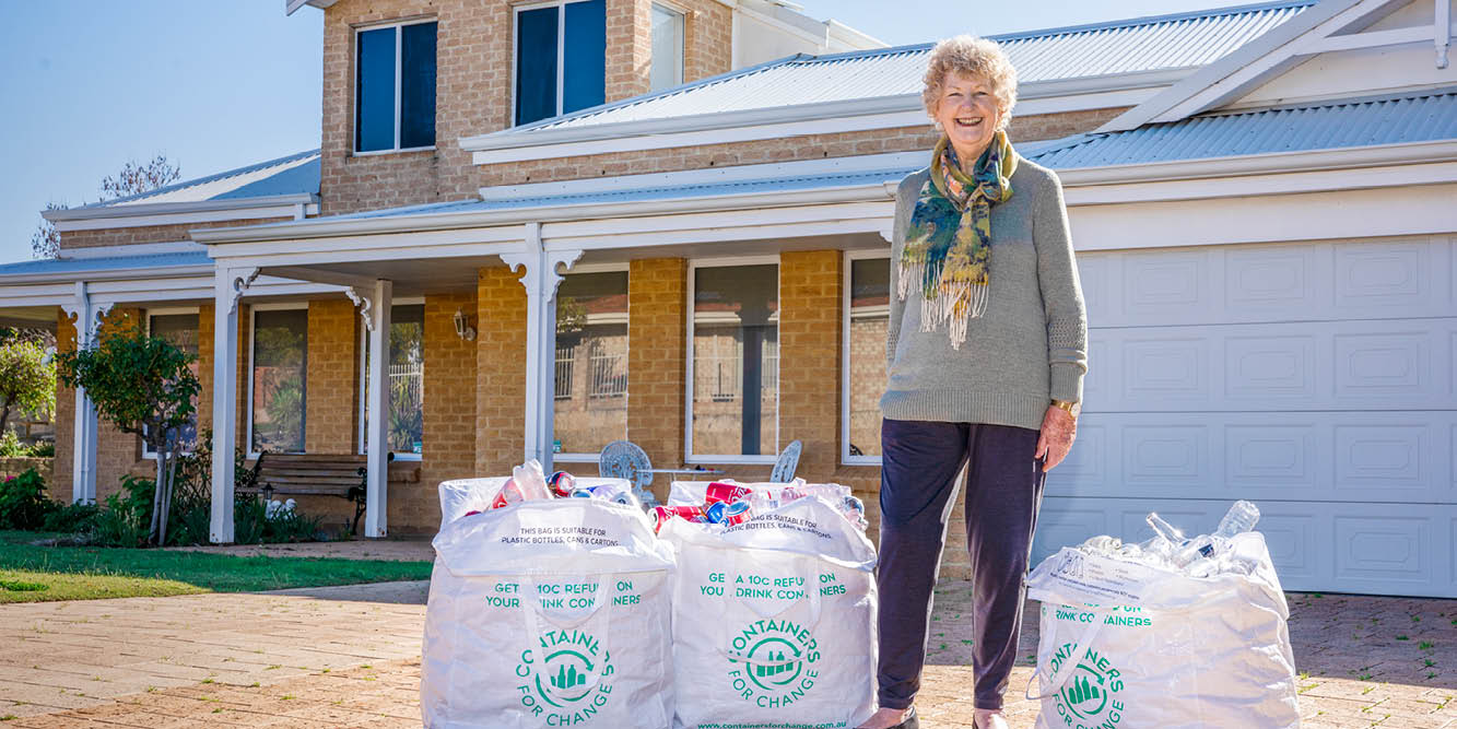 a women collecting containers